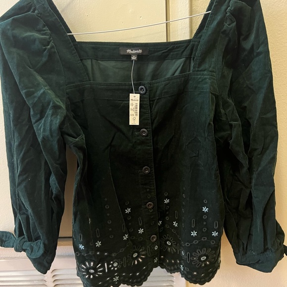 Madewell Green Square-Neck Eyelet Peplum Blouse - Picture 3 of 5